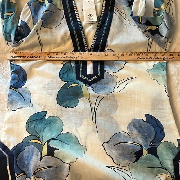 New! Tory Burch Iris Floral Prints Kaftan Tunic Top Size 8 100% Cotton NWT - Picture 13 of 16